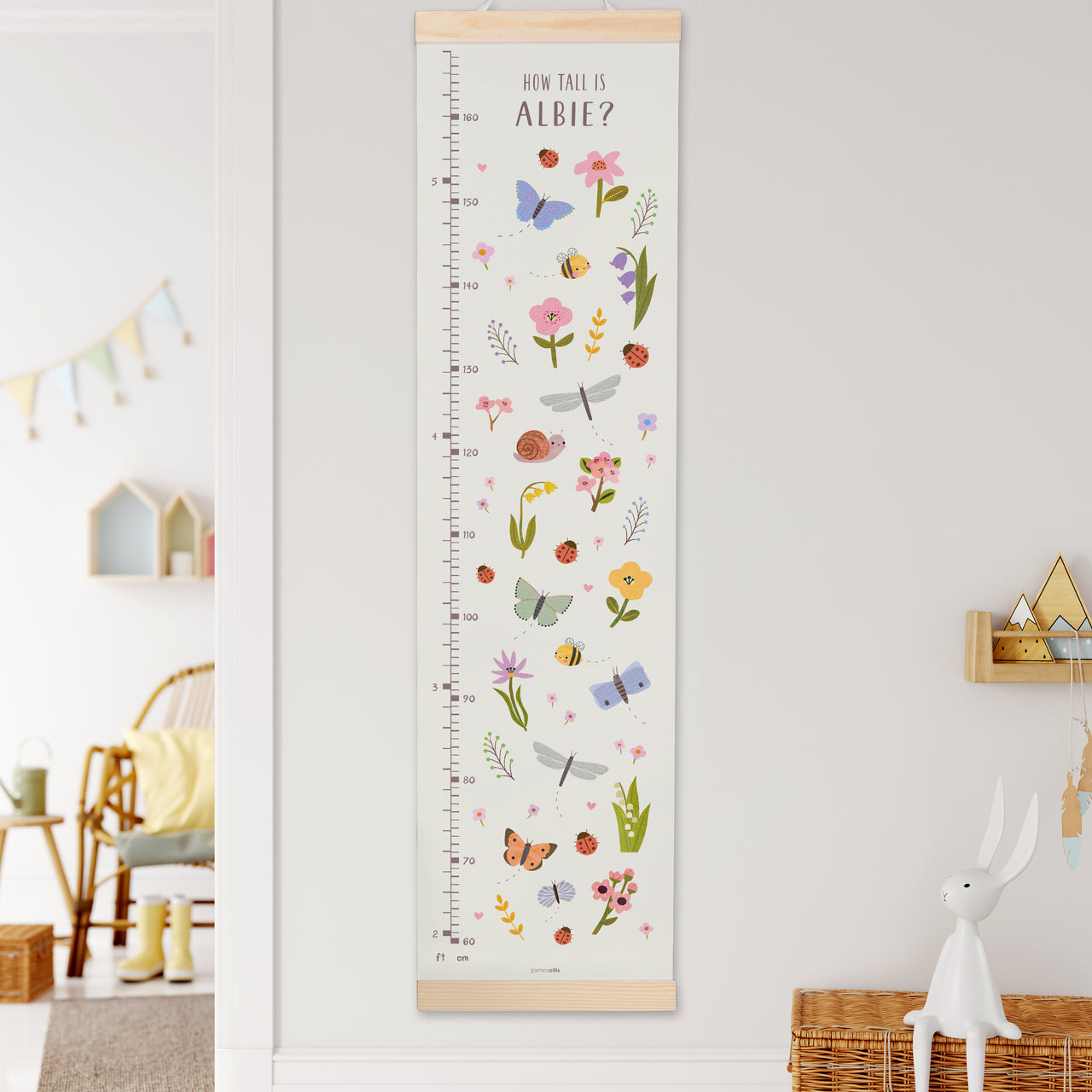 Butterflies and Flowers Canvas and Wood Height Chart