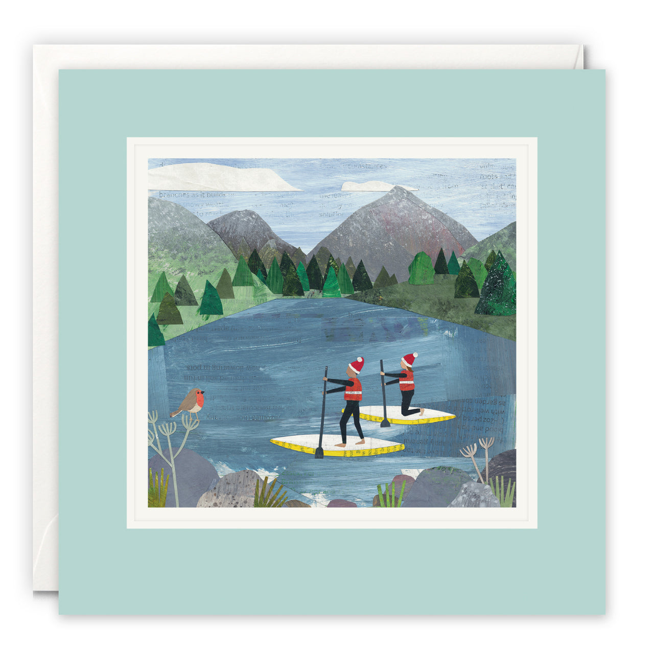 Christmas Paddleboarders Art Card by Christina Carpenter