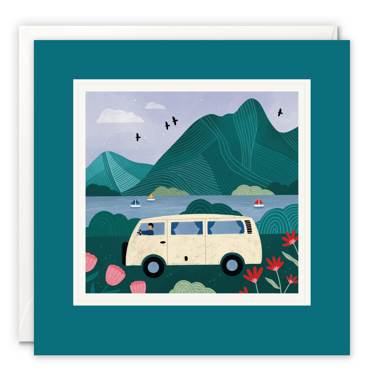 Campervan Lake Art Card by Bea Müller