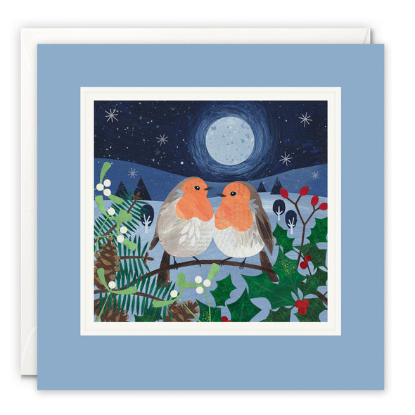 Cosy Christmas Robins Art Card by Christina Carpenter