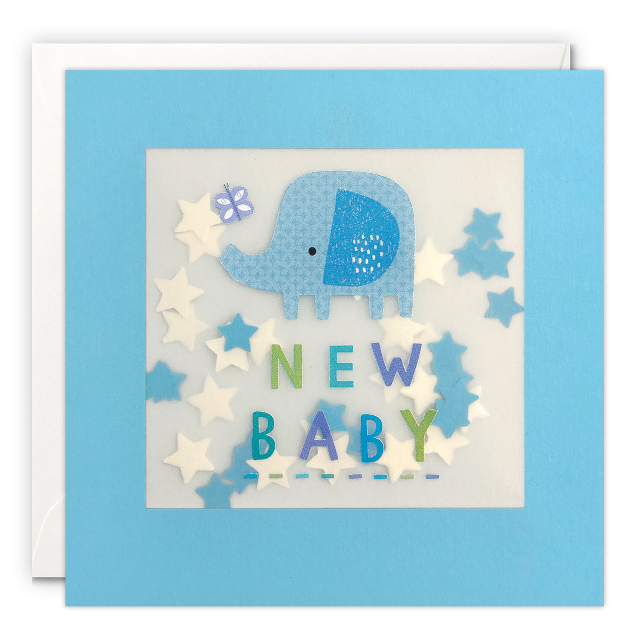 Blue Elephant New Baby Card with Paper Confetti - Paper Shakies by James Ellis