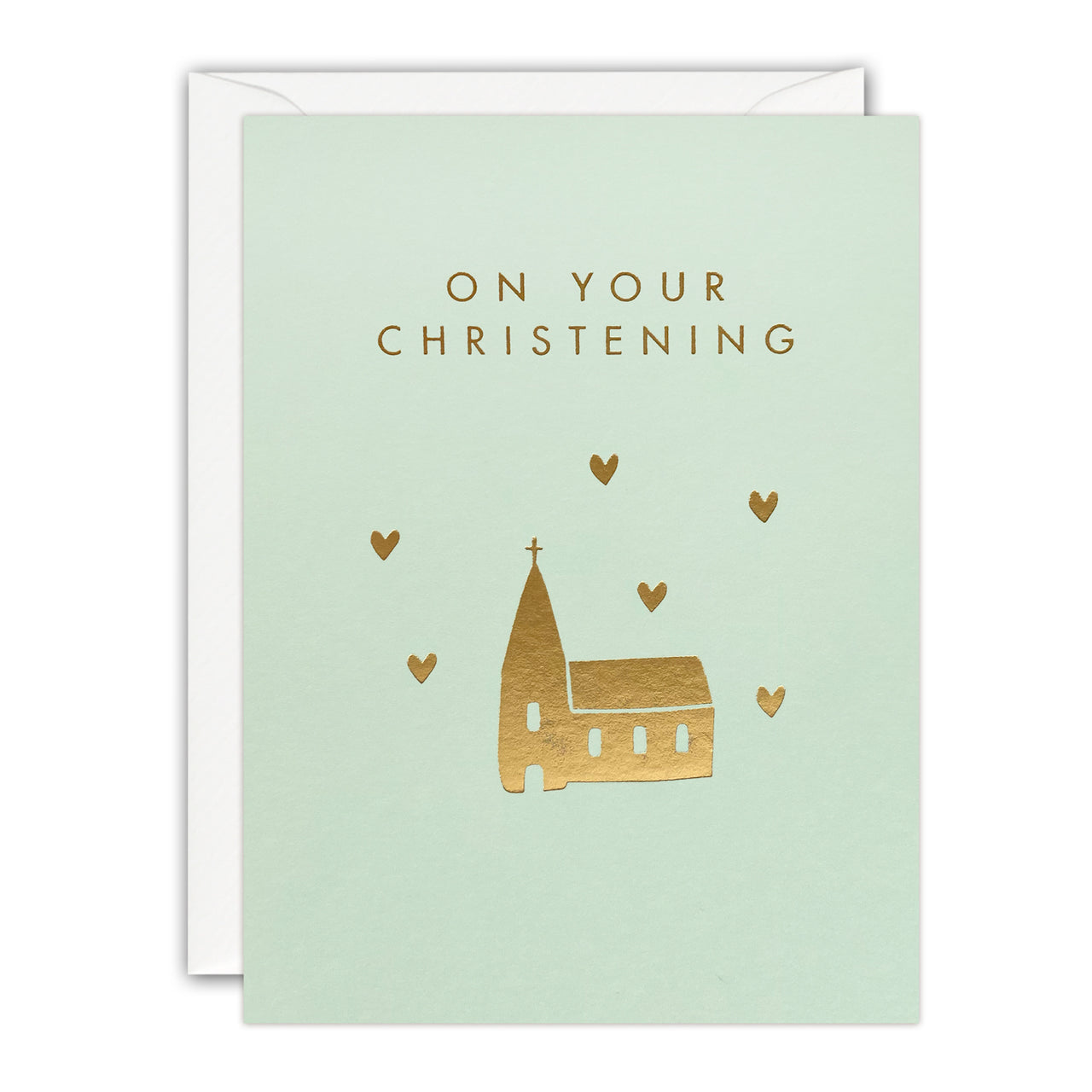 Gold Church Mini Christening Card by James Ellis