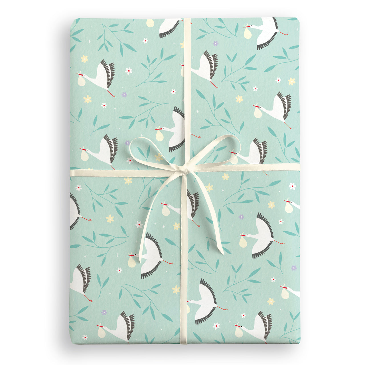 Turquoise Storks Wrapping Paper by James Ellis