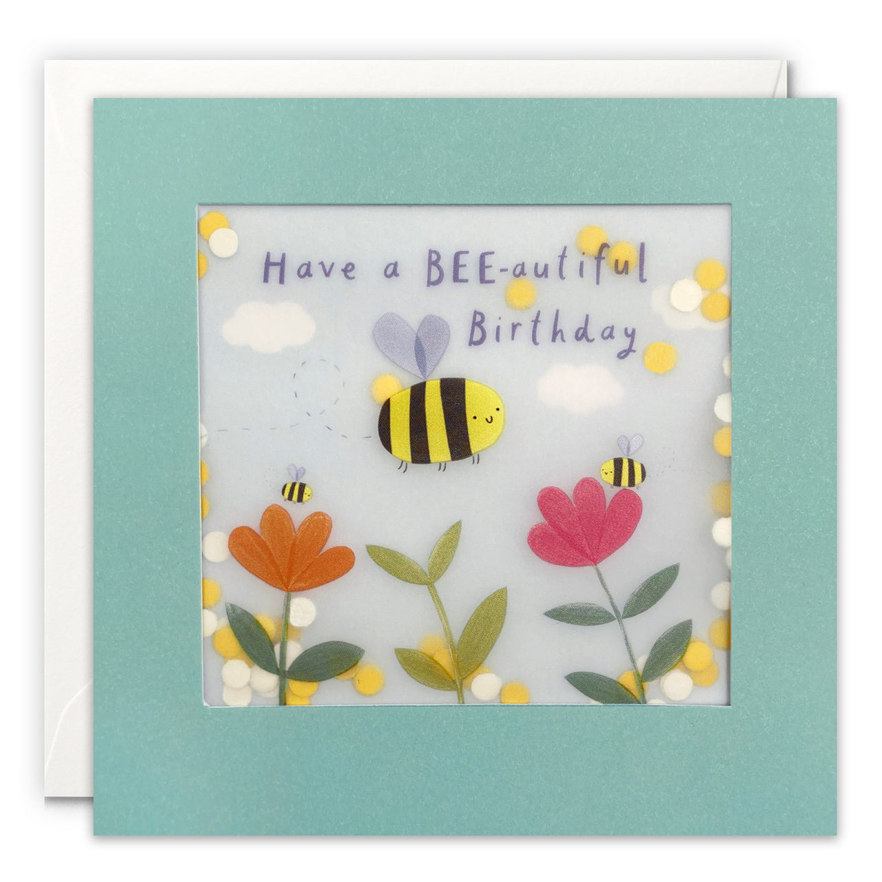 Bee and Flowers Birthday Card with Paper Confetti - Paper Shakies by James Ellis