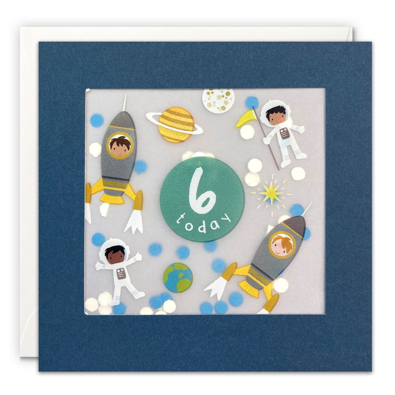 Age 6 Space Birthday Card with Paper Confetti - Paper Shakies by James Ellis