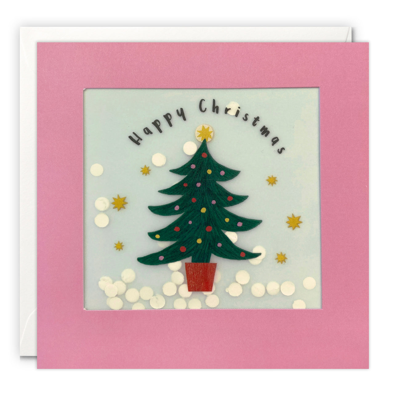 Pink Christmas Tree Card with Paper Confetti - Paper Shakies by James Ellis